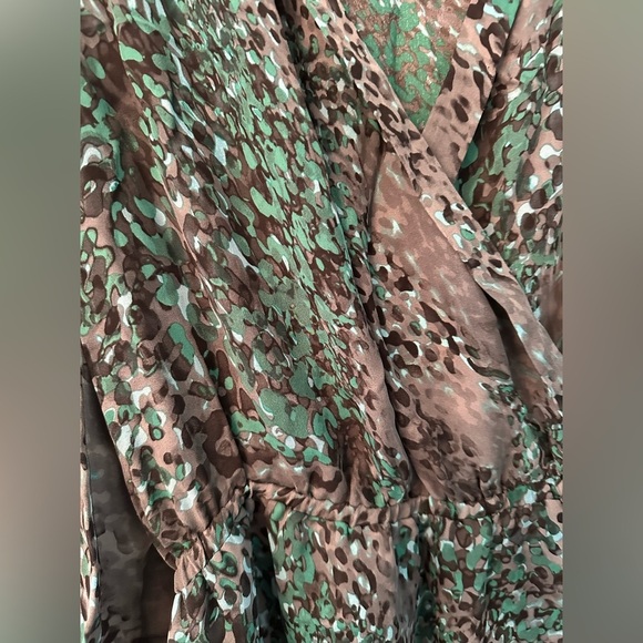 ALI RO Size 8 Medium Green Blue Gray Abstract Silk Wrap Dress - Picture 3 of 13